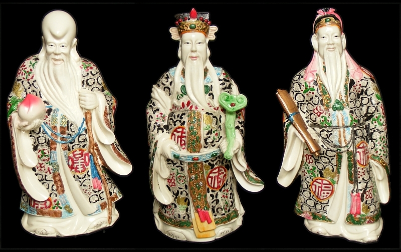 Set of Three Large Chinese Gods Statues