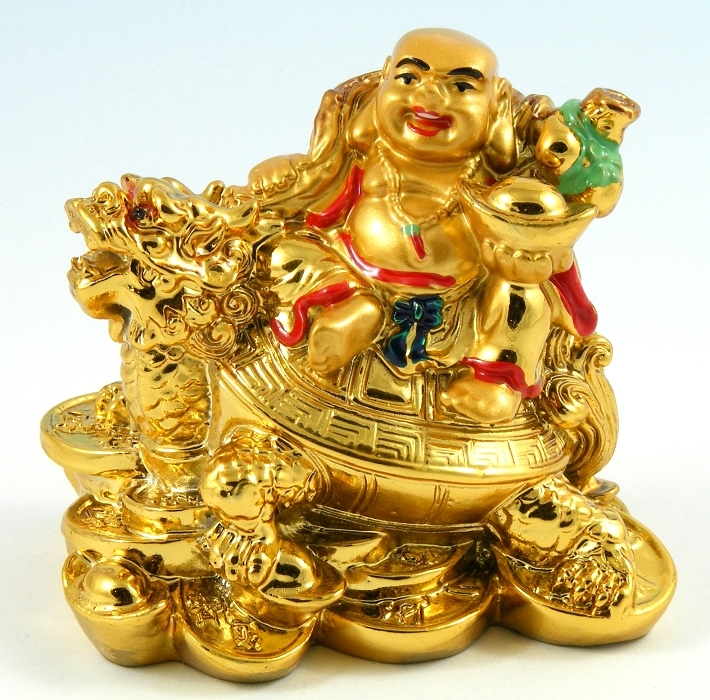 Lucky Buddha Riding On Dragon Turtle Figure