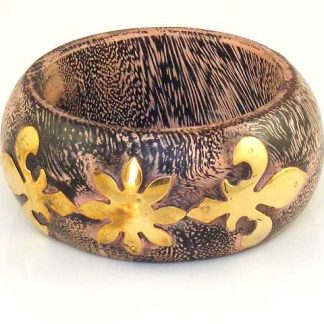 Brass Embellished Wooden Bangle, Brown