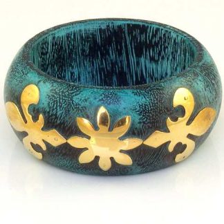 Brass Embellished Wooden Bangle, Turquoise