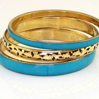 Filigree Design Brass Bangle Set, Turquoise