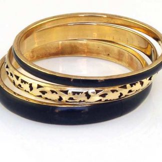 Filigree Design Brass Bangle Set, Black