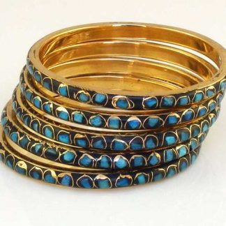 Set of 5 Hand Painted Brass Bangles, Blue