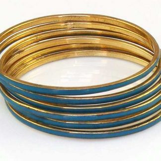 Set of 6 Enamelled Brass Bangles, Blue