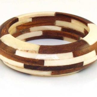 Bricks Style Wood & Marble Chunky Bangle