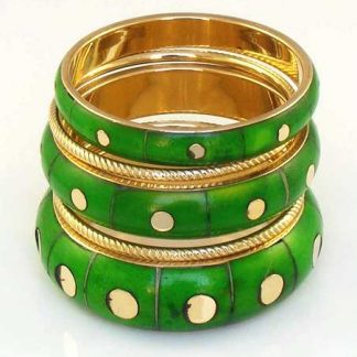 Golden Dot Design 5 Bangle Set, Green