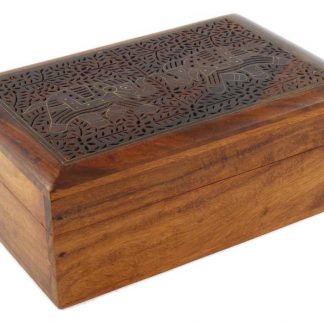 Pair of Elephants Design Carved Wooden Box