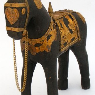Antique Finish Wooden Horse Figurine, 17.5 cm
