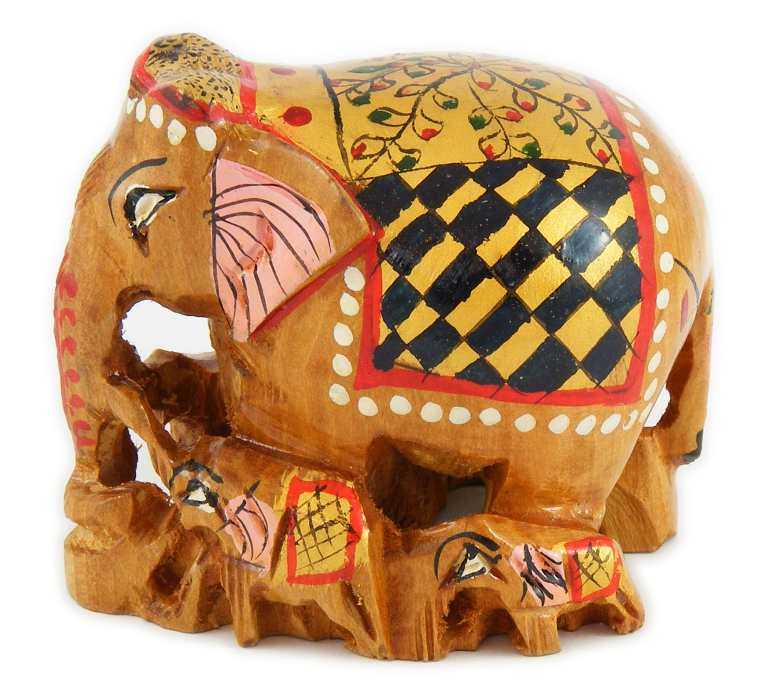 Hand Painted Wooden Elephant Family, 7.0 cm