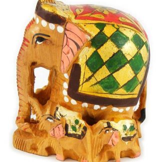 Hand Painted Wooden Elephant Family, 8.5 cm